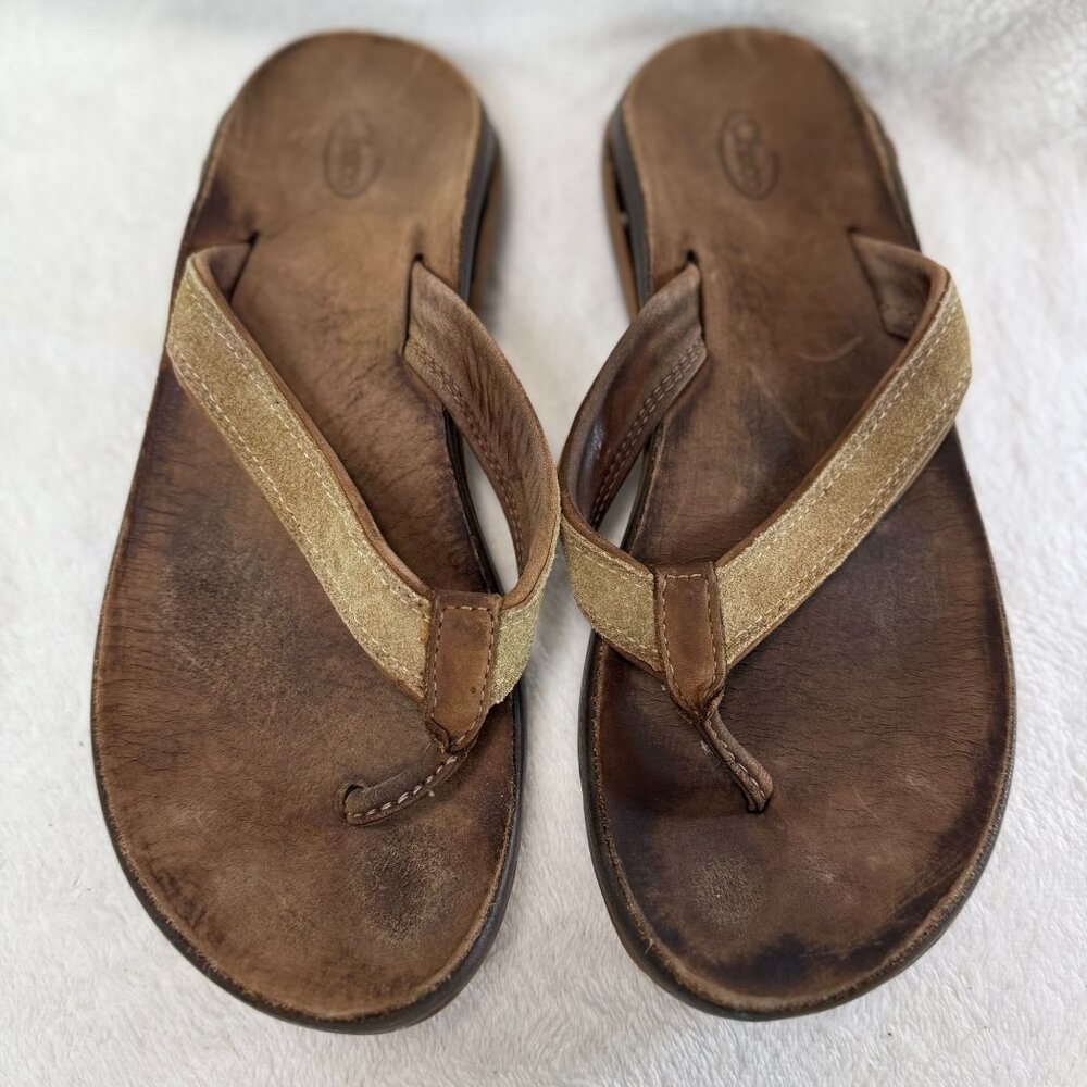 Chaco Women's Leather Flip Flops Size 9 Brown Sandals Comfortable & Durable
